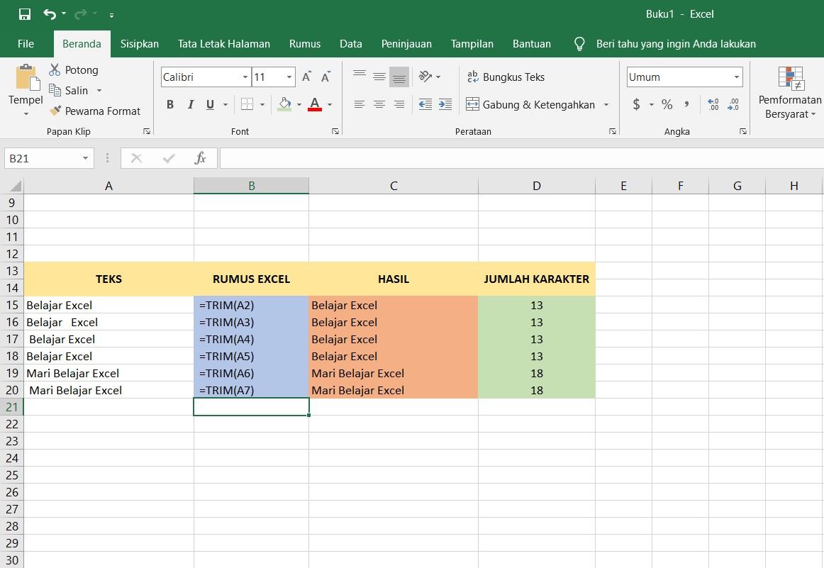 Cara Menggunakan Fungsi Rumus Teks Trim Excel