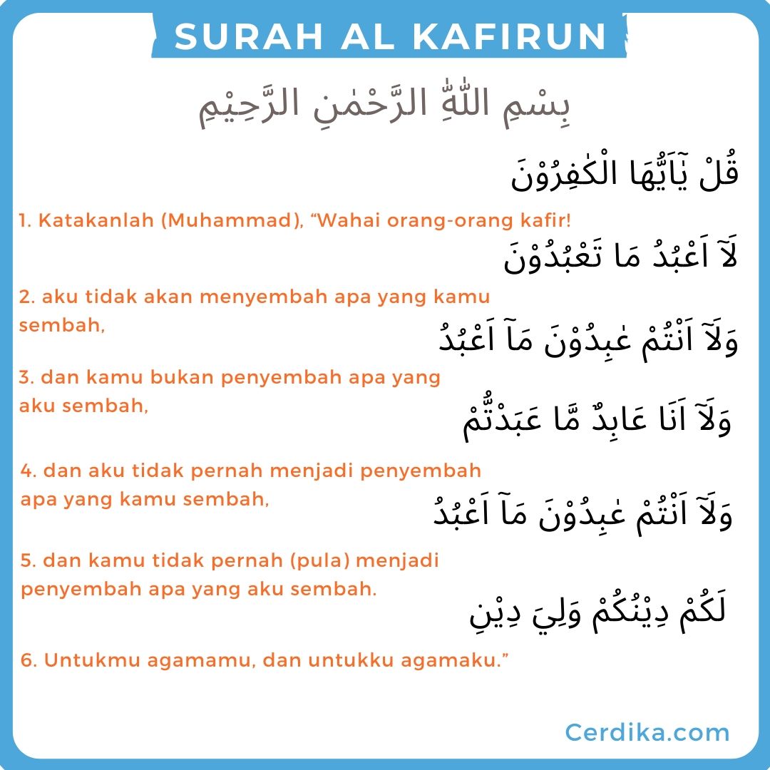 Surat Al Kafirun Arab Latin Dan Arti Terjemahan Indonesia Lafalquran