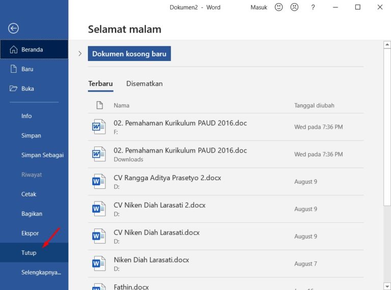 Menu File pada Microsoft Word Beserta Penjelasannya!