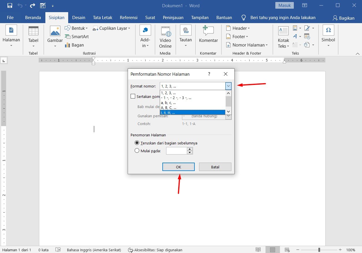 cara membuat nomor halaman di word