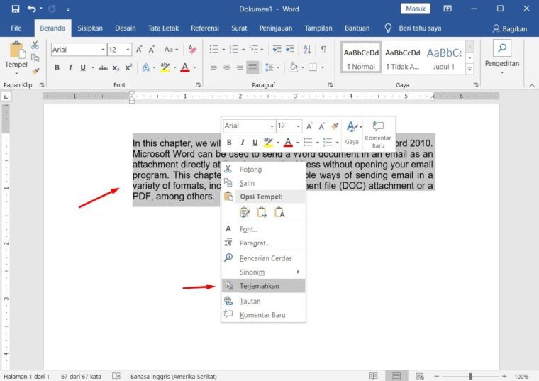 Cara ke-2 Translate Dokumen di Microsoft Word