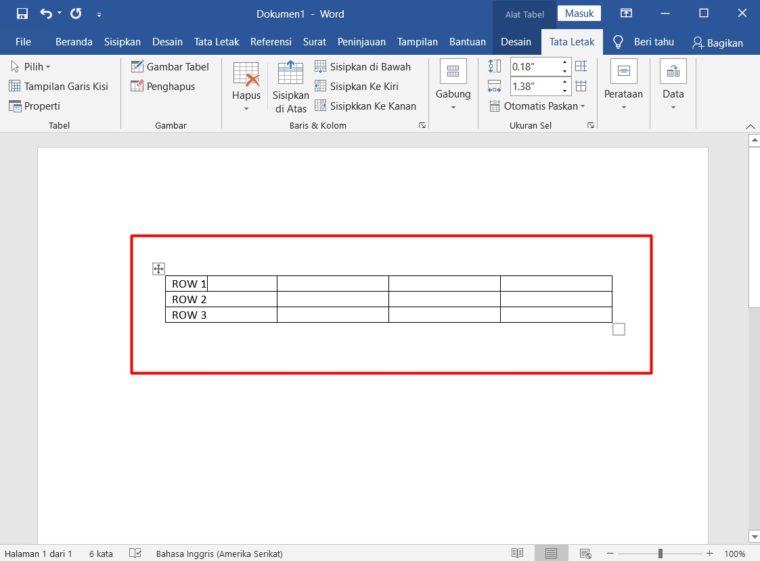 Cara ke-3 Menghapus Baris di Word