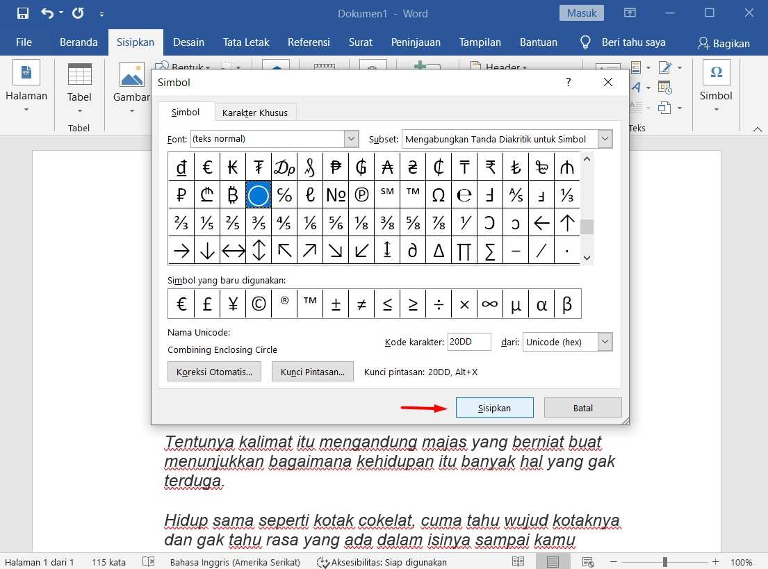 Simbol Centang Pada Ms Word 0752