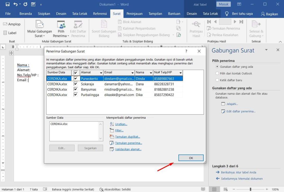tabular structure that mail merge requires tabular structure that mail merge requires