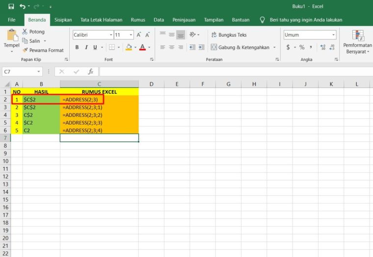 Contoh Penggunaan Rumus ADDRESS Excel