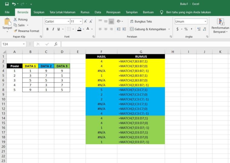 Contoh Penggunaan Rumus MATCH Excel