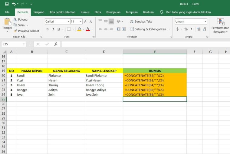 Menggabungkan Dua Kolom di Excel