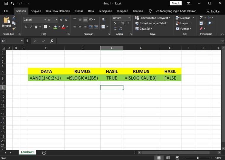 Contoh Penggunaan Rumus ISLOGICAL Excel