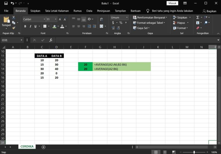 Contoh Pertama Mencari Rata-Rata di Excel Dengan Rumus AVERAGE 2